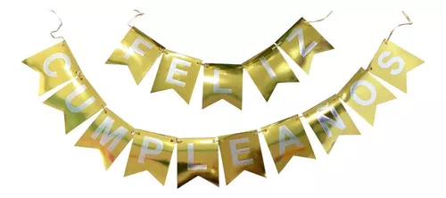 Banderin Feliz Cumpleaños Guirnalda Letras Color Dorado