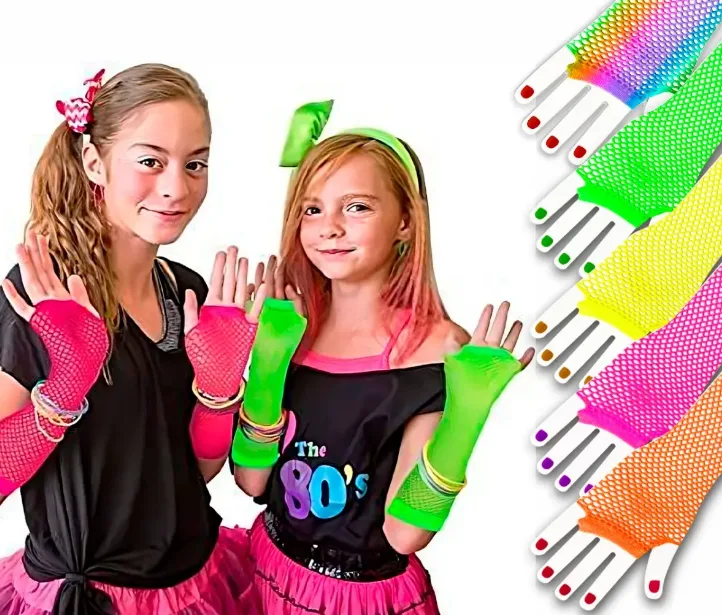 Guantes De Red Fluo Largos - Cotillon Brillo Luz Uv Fiesta - Imagen 4