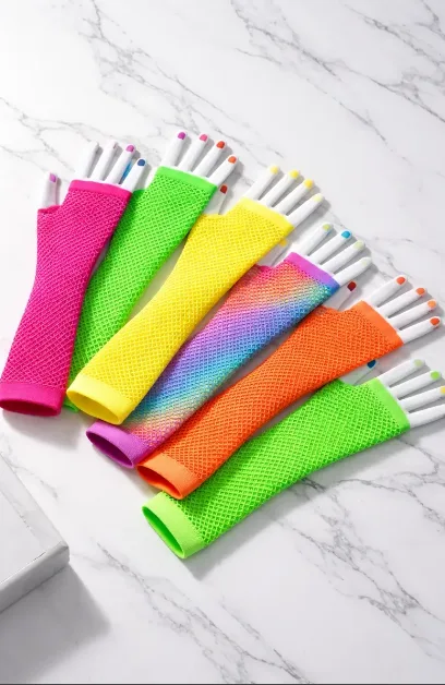 Guantes De Red Fluo Largos - Cotillon Brillo Luz Uv Fiesta - Imagen 3