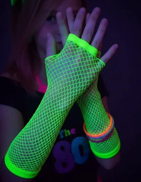 Guantes De Red Fluo Largos - Cotillon Brillo Luz Uv Fiesta - Imagen 2