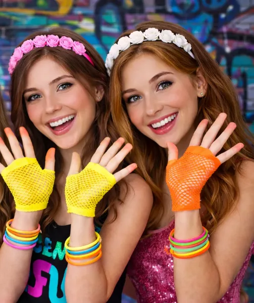 Guantes De Red Fluo Cortos - Cotillon Brillo Luz Uv Fiesta - Imagen 4