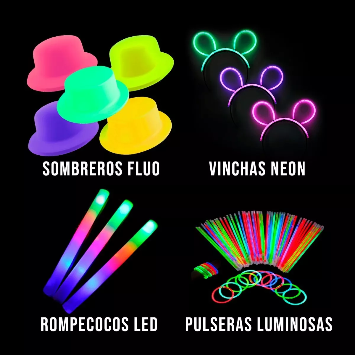 Combo Cotillon Luminoso Led Fiesta 100 Personas 236 Art - Imagen 2