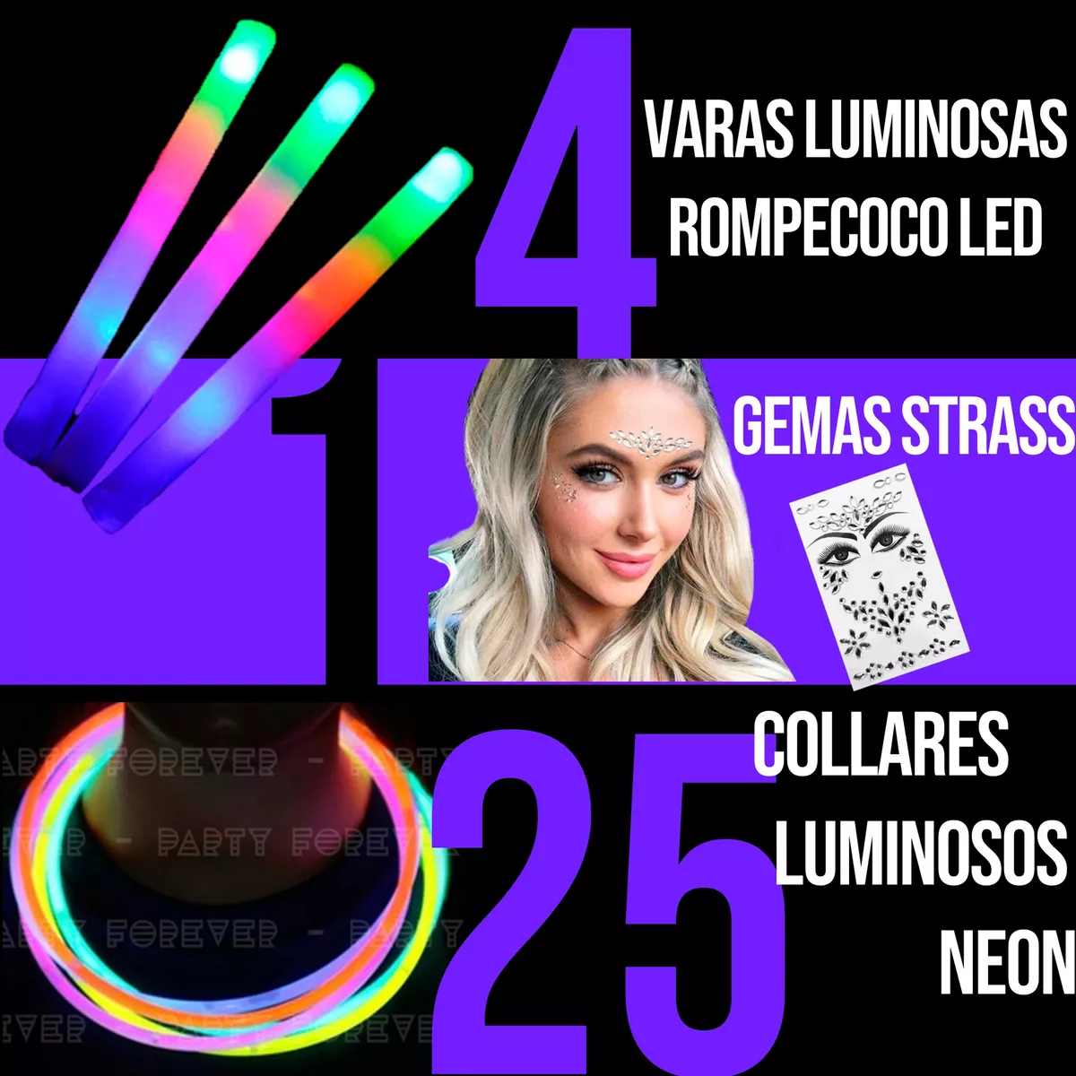 Combo Cotillon Luminoso Premium 100 Personas 260 Art - Imagen 2