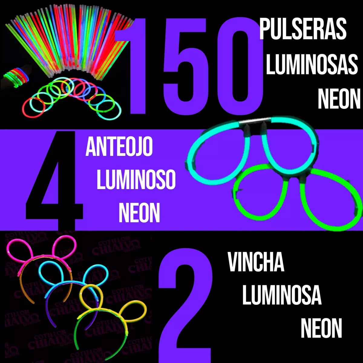 Combo Cotillon Luminoso Premium 100 Personas 260 Art - Imagen 3