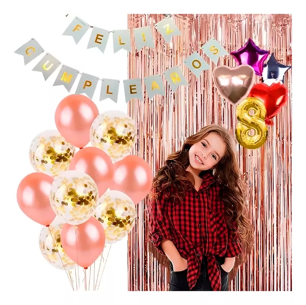 Combo Deco Feliz Cumpleaños Globos Cortina Banderin