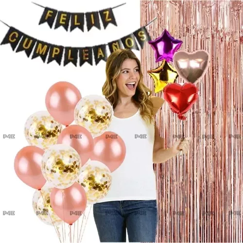 Combo Deco Feliz Cumpleaños Globos Cortina Banderin - Imagen 2