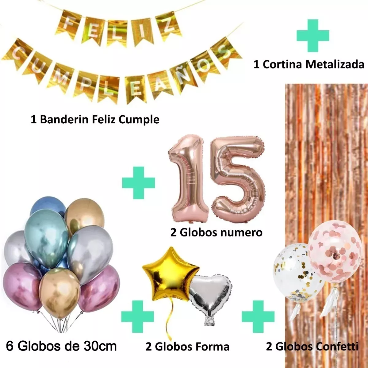 Combo Globos Cortina Feliz Cumpleaños - Imagen 2