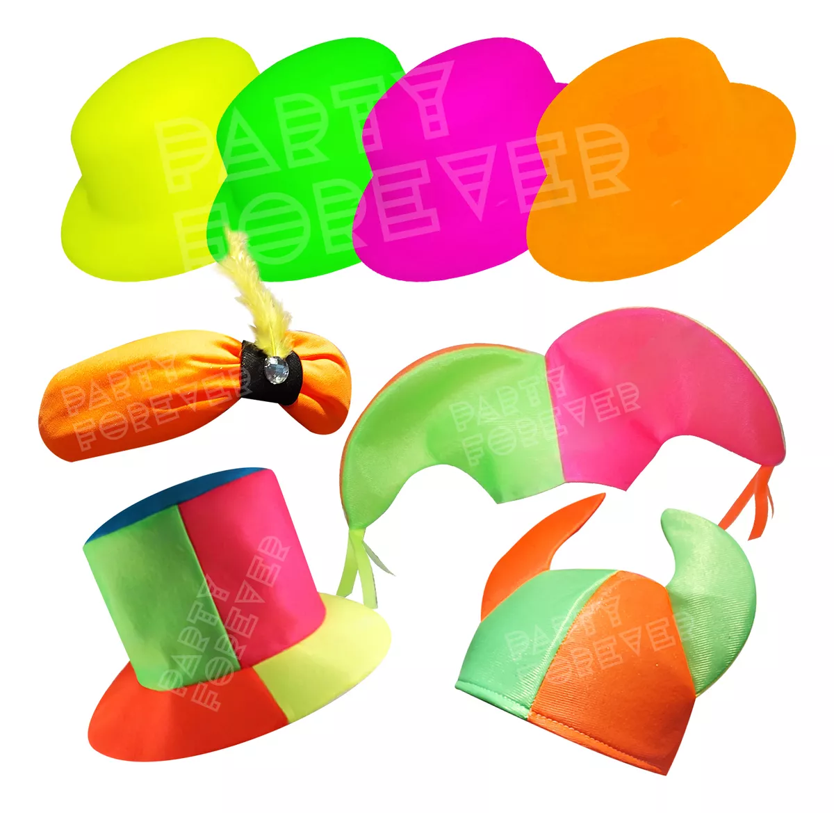 Combo Gorros Fluo Cotillon X25 Personas Gorro Fluo Sombrero