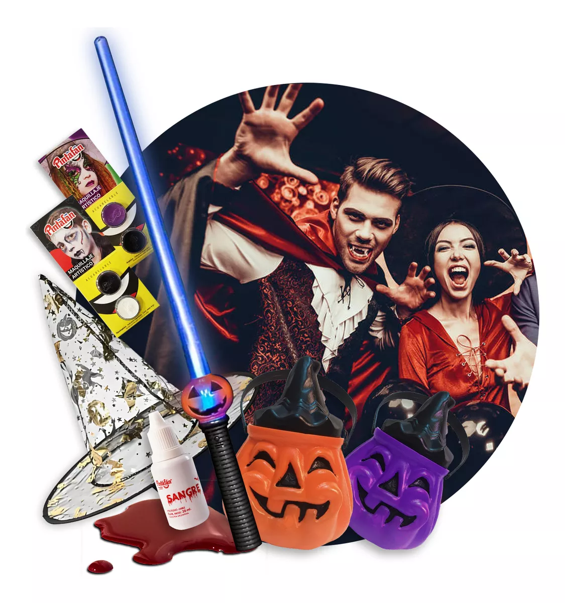 Combo Halloween Maquillaje Sombrero Caramelera