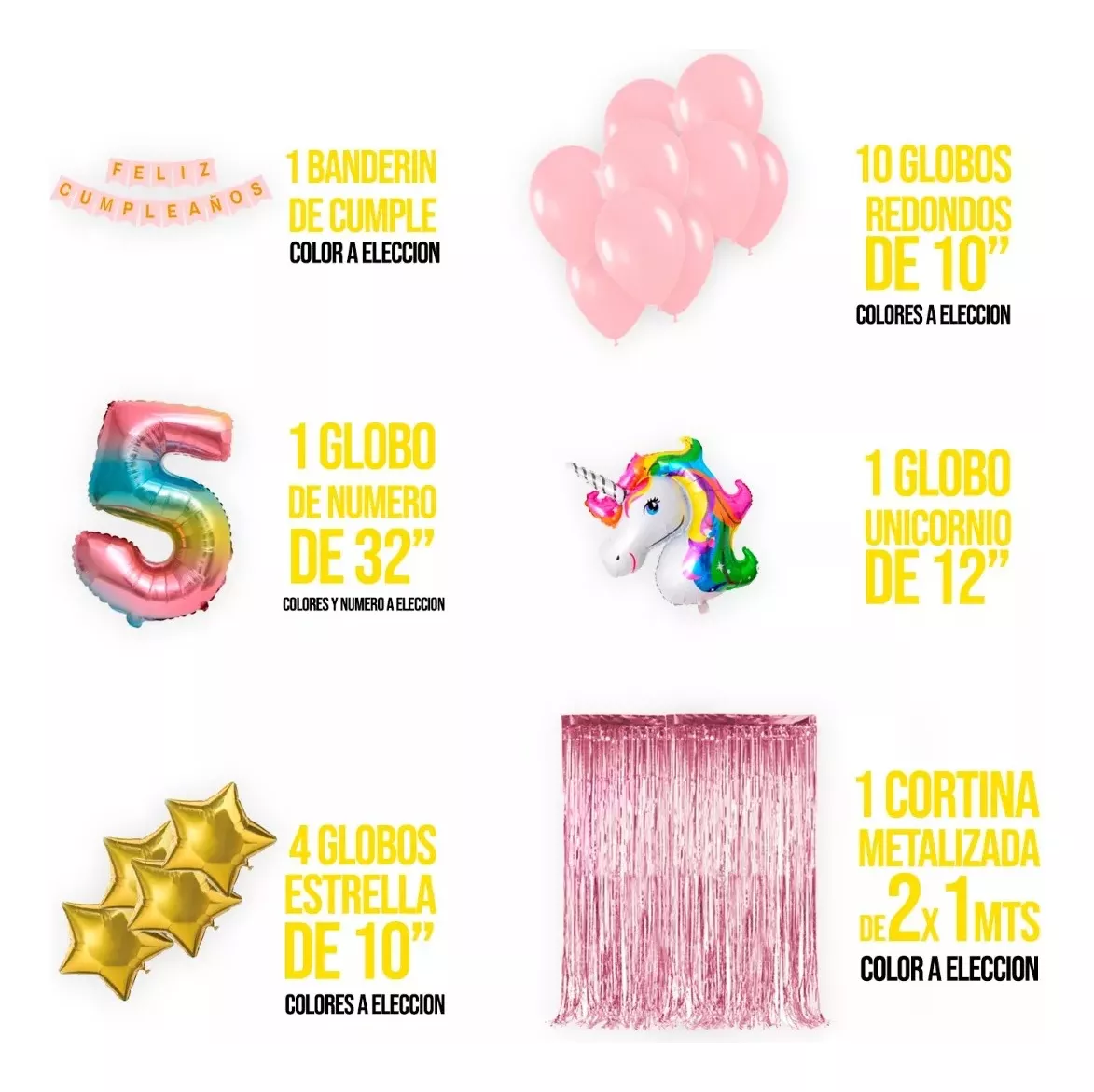 Combo Unicornio Globos Metalizados Cortina Y Banderin - Imagen 2