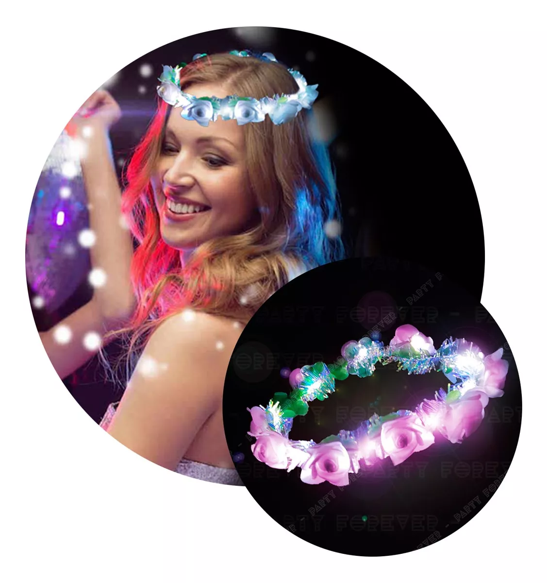 Vincha Led Flores De Colores Hippie Corona Cotillon - Imagen 3