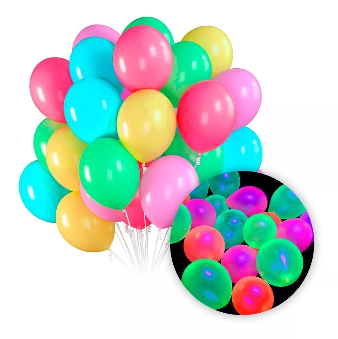 Globos Fluo 23cm / 9 Pulgadas X 25 Unidades - Neon Luz Uv