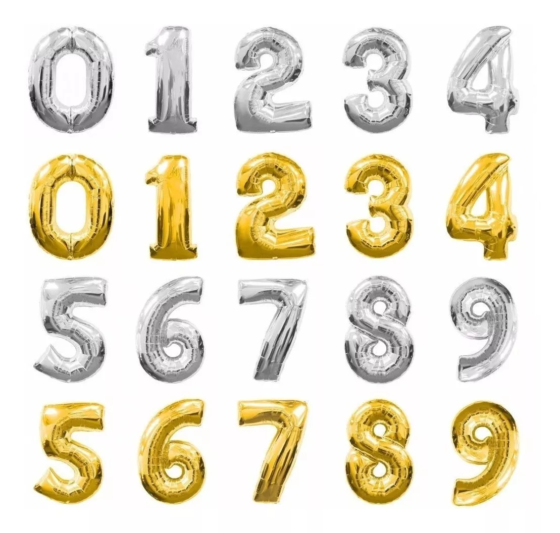 Globos Metalizados Numeros 0 A 9 26'' Dorado Plateado Fiesta