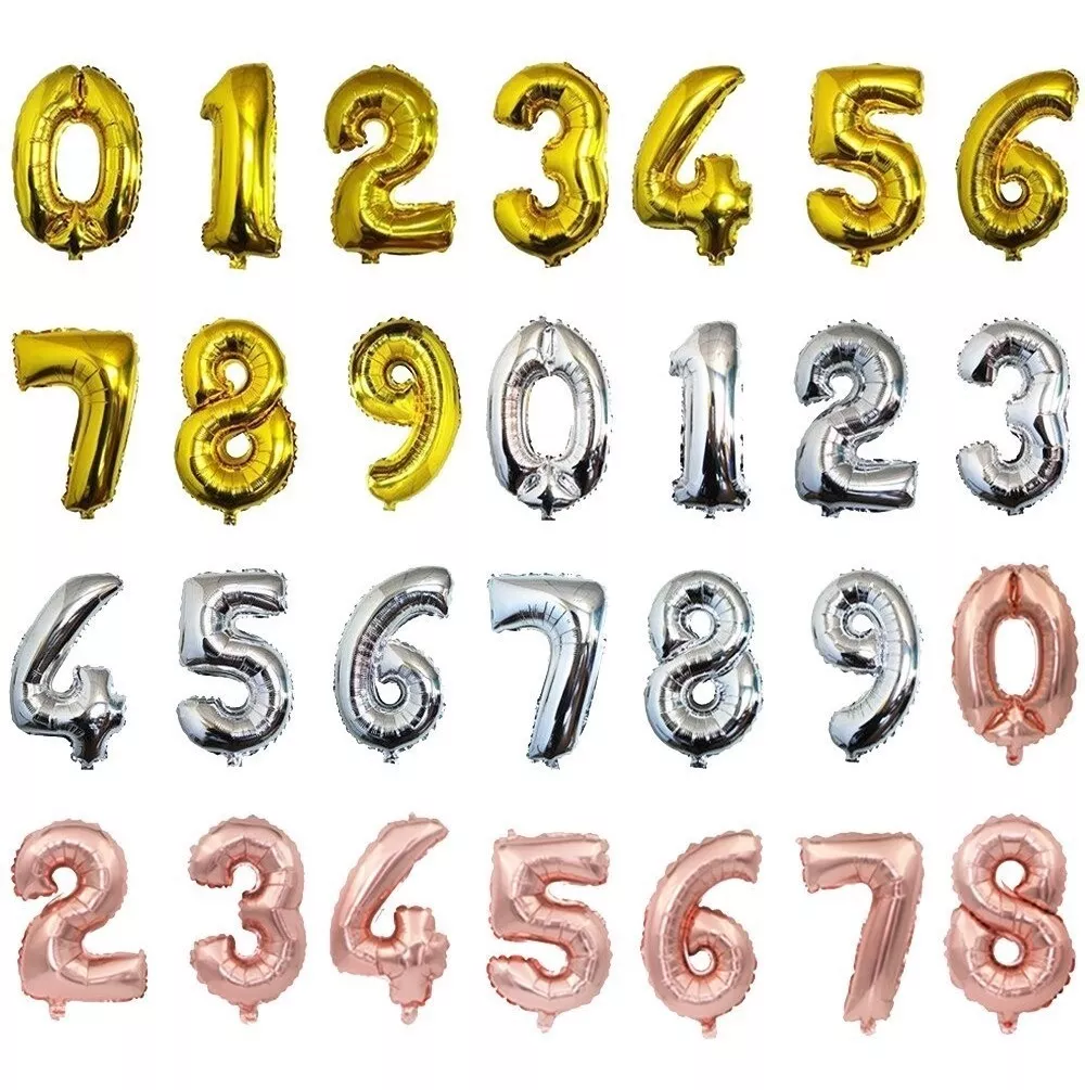Globos Metalizados Numeros 16'' Dorado Plateado Fiesta Deco