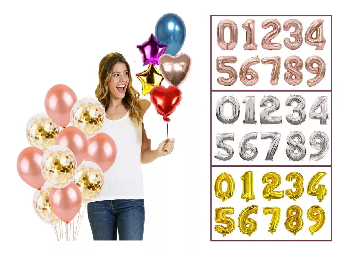 Globos Metalizados Numeros 16'' Dorado Plateado Fiesta Deco - Imagen 4