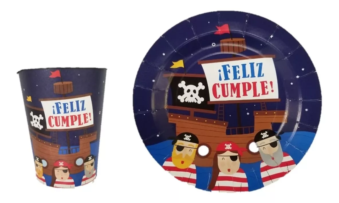 Set 10 Platos Y 10 Vasos Descartables Poli papel Cumpleaños