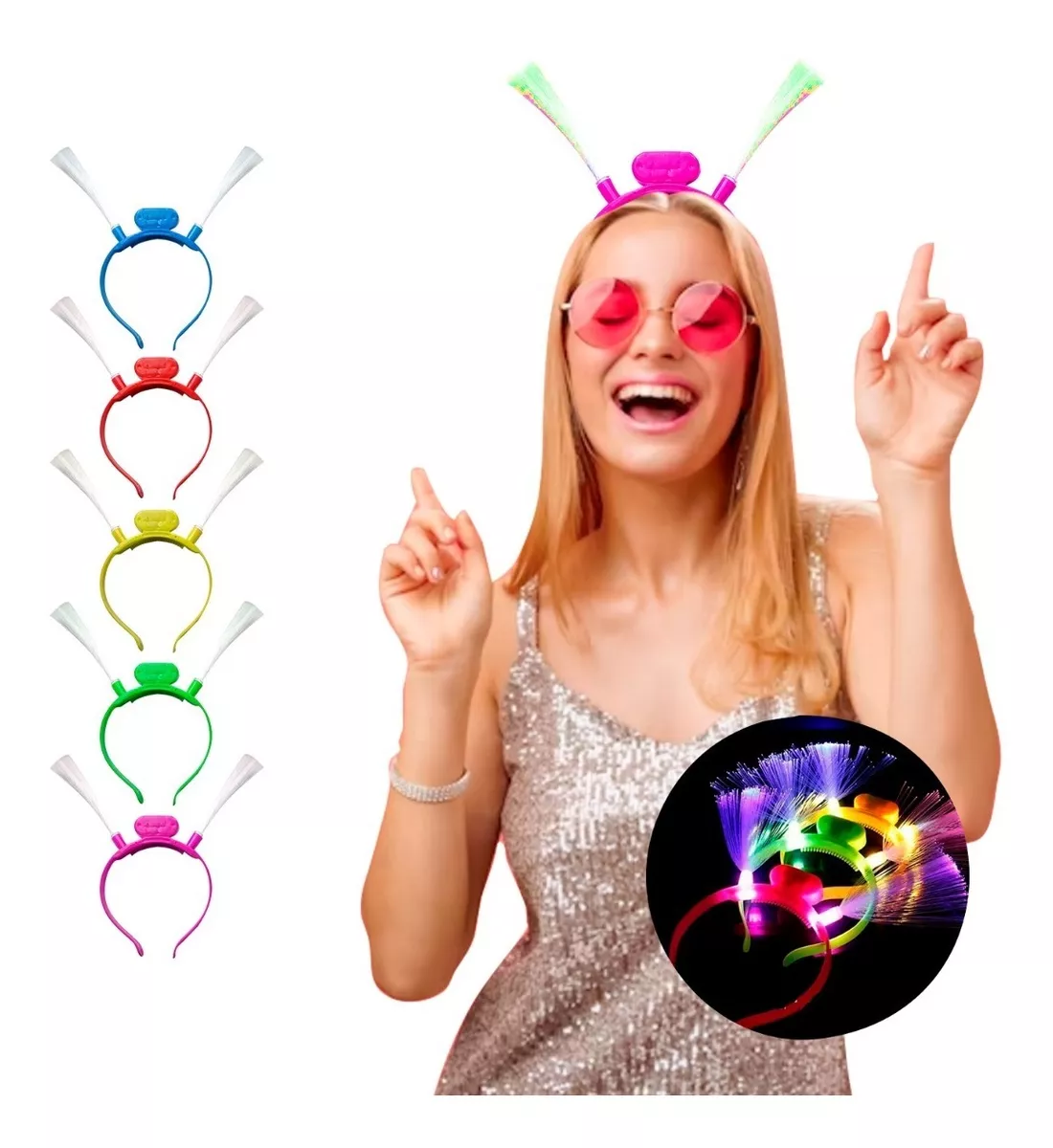 Vincha Led De Fibra optica Con Antenas Luminosas