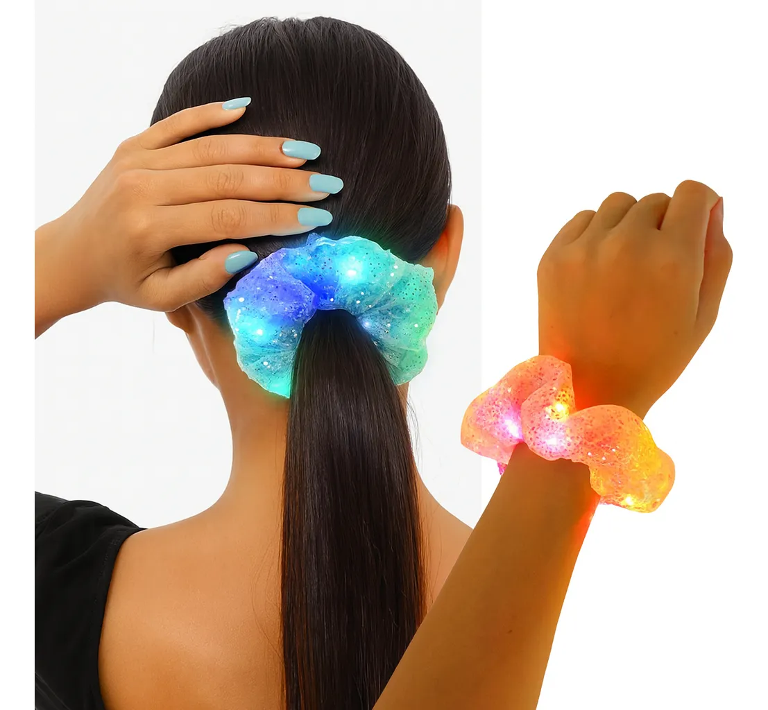 Colita De Pelo Led Scrunchie Pulsera Luminosa Cotillon - Imagen 7