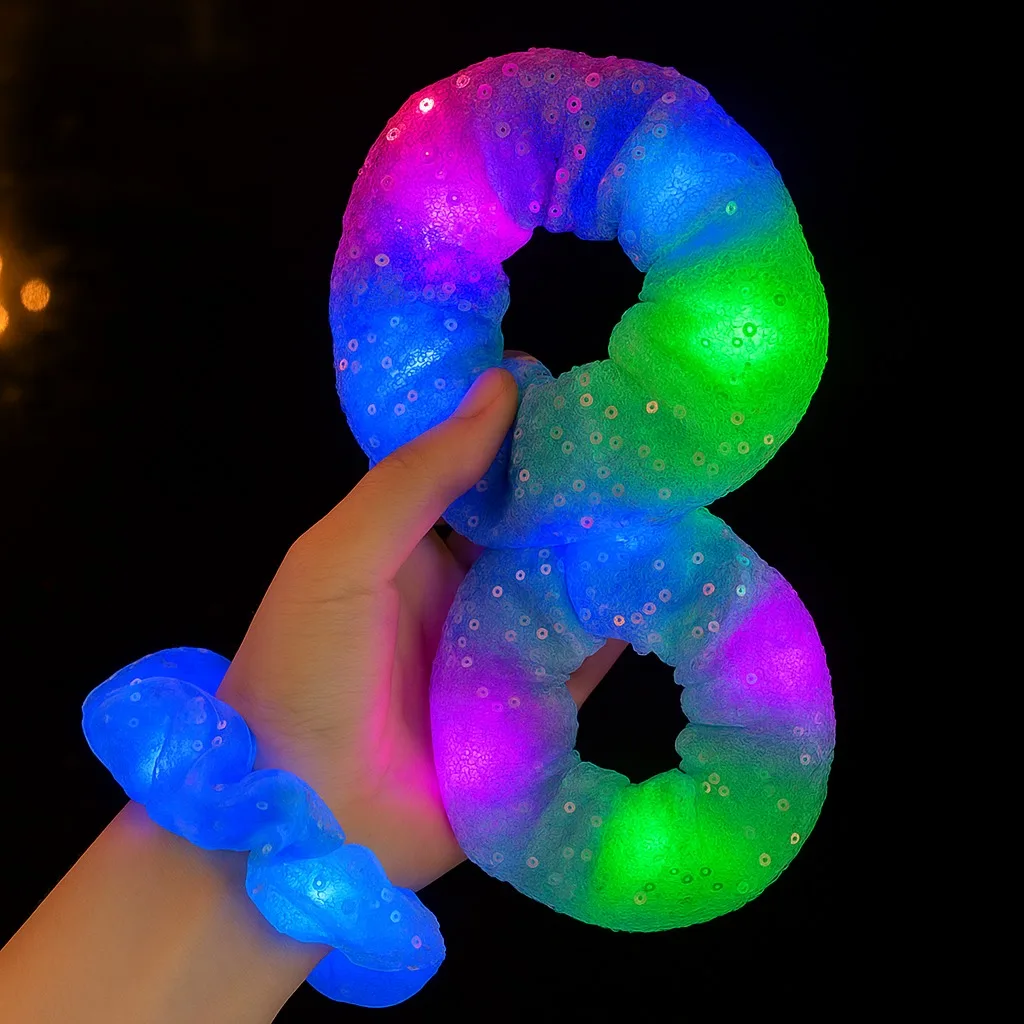 Colita De Pelo Led Scrunchie Pulsera Luminosa Cotillon - Imagen 8