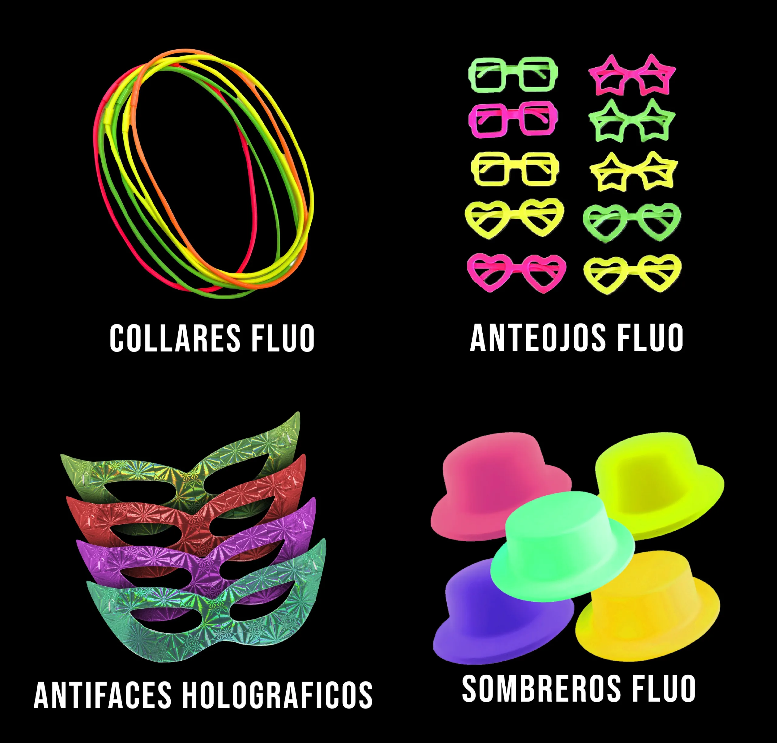 Combo Cotillon 264 Art Carioca Fluo 100-130 Personas Fiesta - Imagen 3