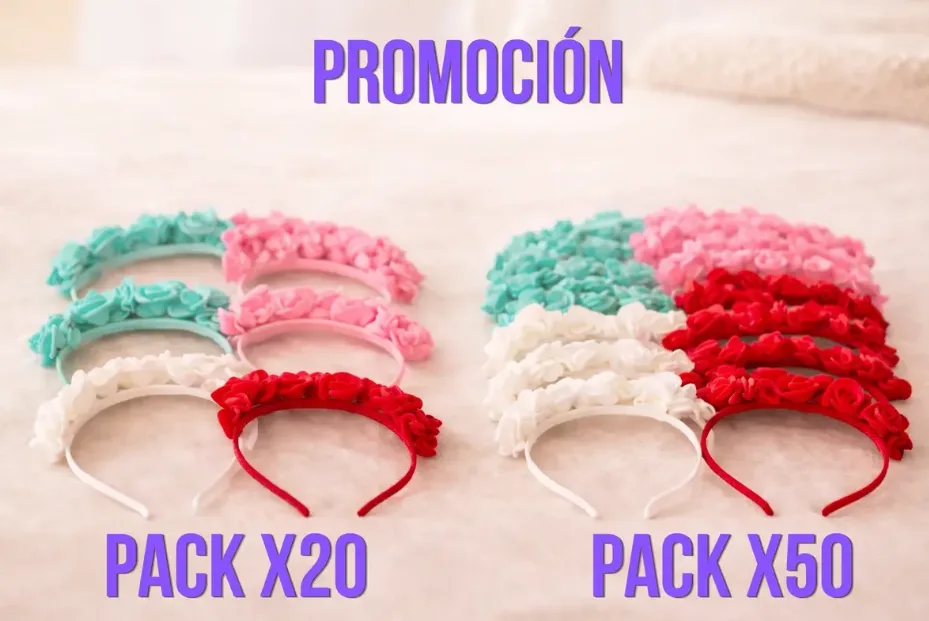 Promo Pack Vinchas Flores Colores Cotillón Novia Homenajeada - Imagen 2